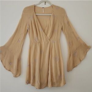 Free People Cream Mini Dress with Bell Sleeves